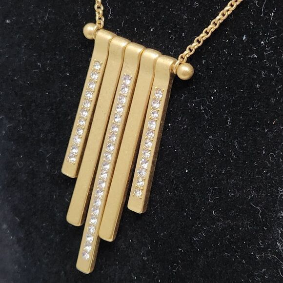 J. CREW Gold Tone Tassel Rhinestone Necklace - Picture 3 of 8